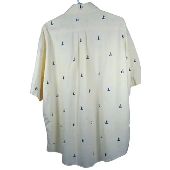 Tommy Hilfiger Men's XXL Yellow Short Sleeve Button Down Shirt Sailboat Nautical - Picture 2 of 7